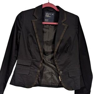 American Eagle Outfitters Navy Blue Satin Trim Blazer Jacket Womens XS TP